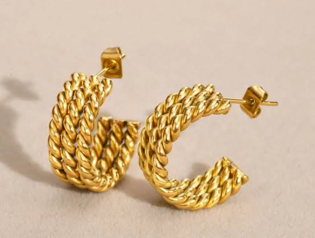 Triple Twisted Hoops Earrings - Zavyra Jewels (4)