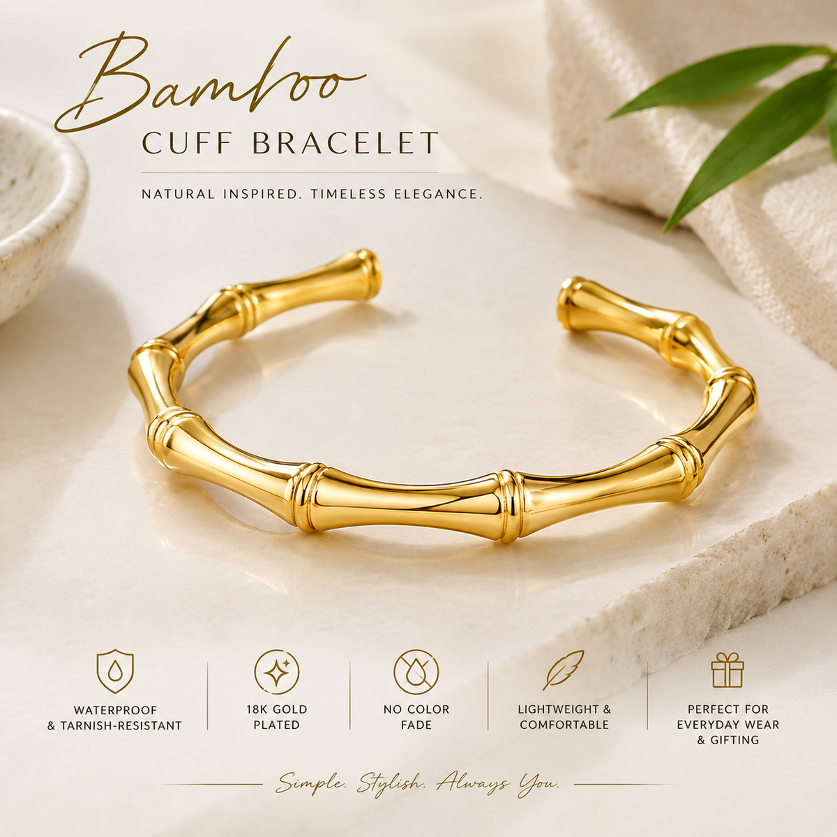 Bamboo Cuff Bracelet - Zavyra Jewels (3)