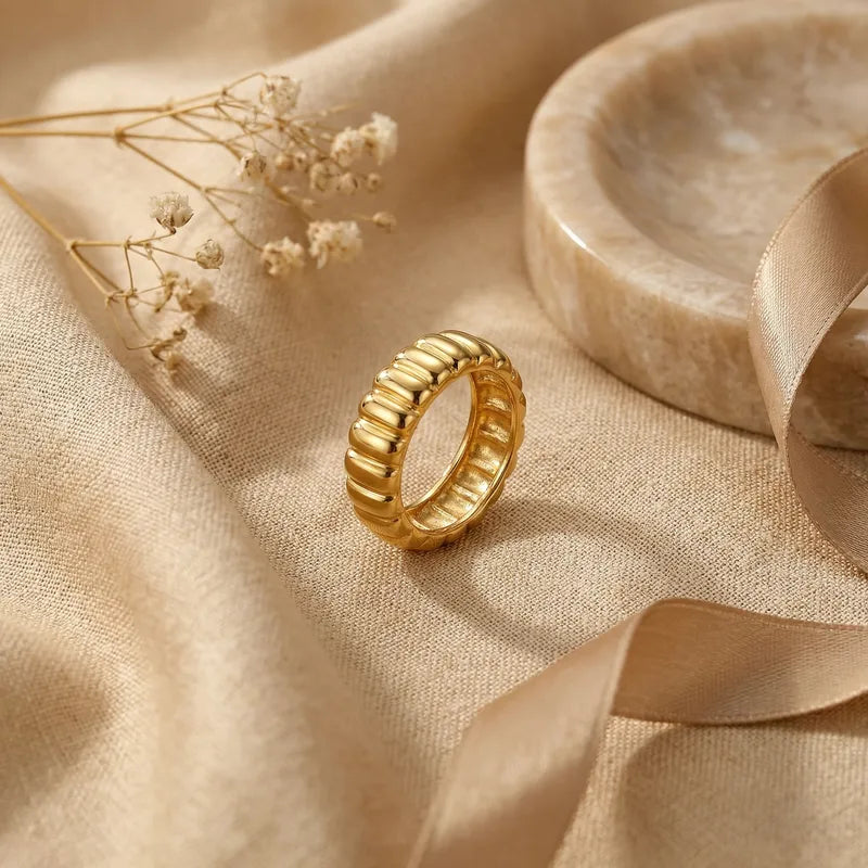 Ribbed Luxe Dome Ring - Zavyra Jewels