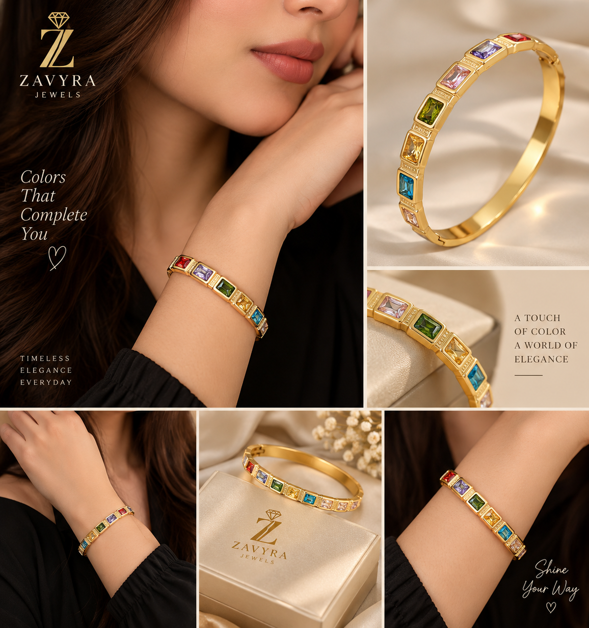 Rainbow Luxe Gemstone Bangle