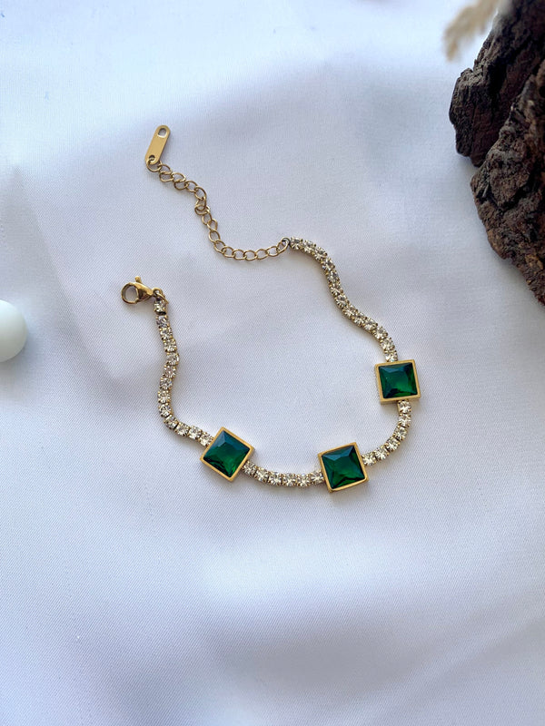 Square Green Crystal Bracelet - Zavyra Jewels