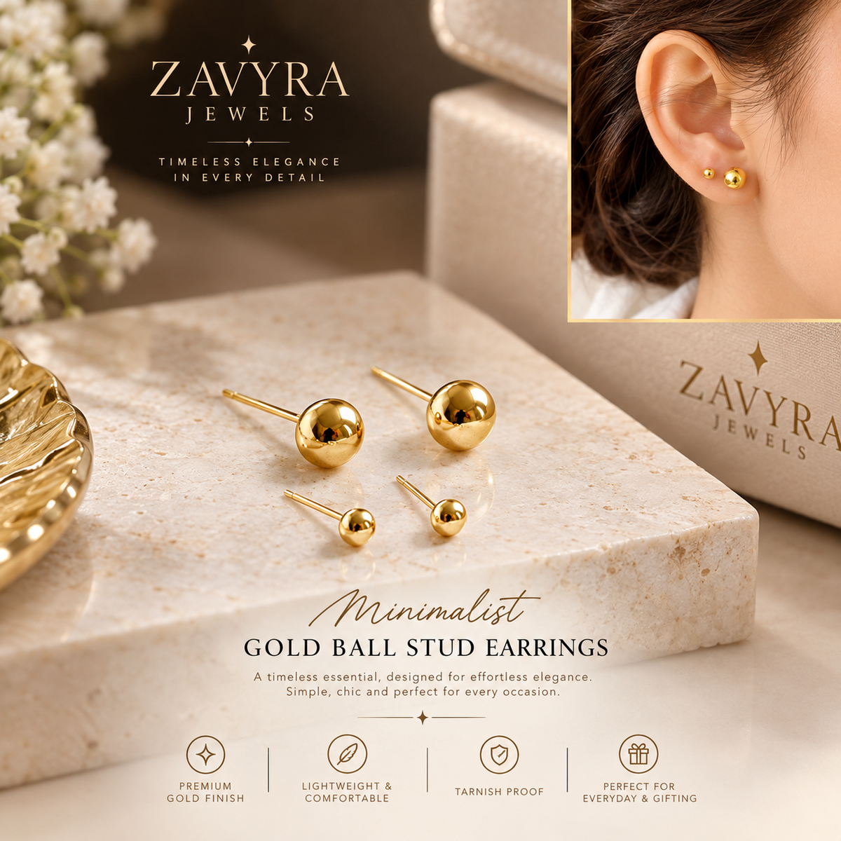 Minimalist Gold Ball Stud Earrings - Zavyra Jewels (4)
