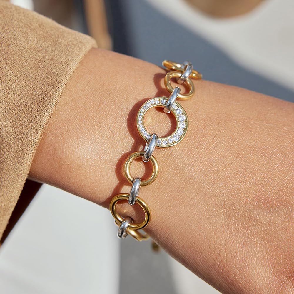 Dual-Tone Crystal Link Bracelet