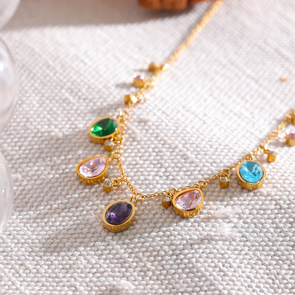 Rainbow Gemstone Charm Necklace