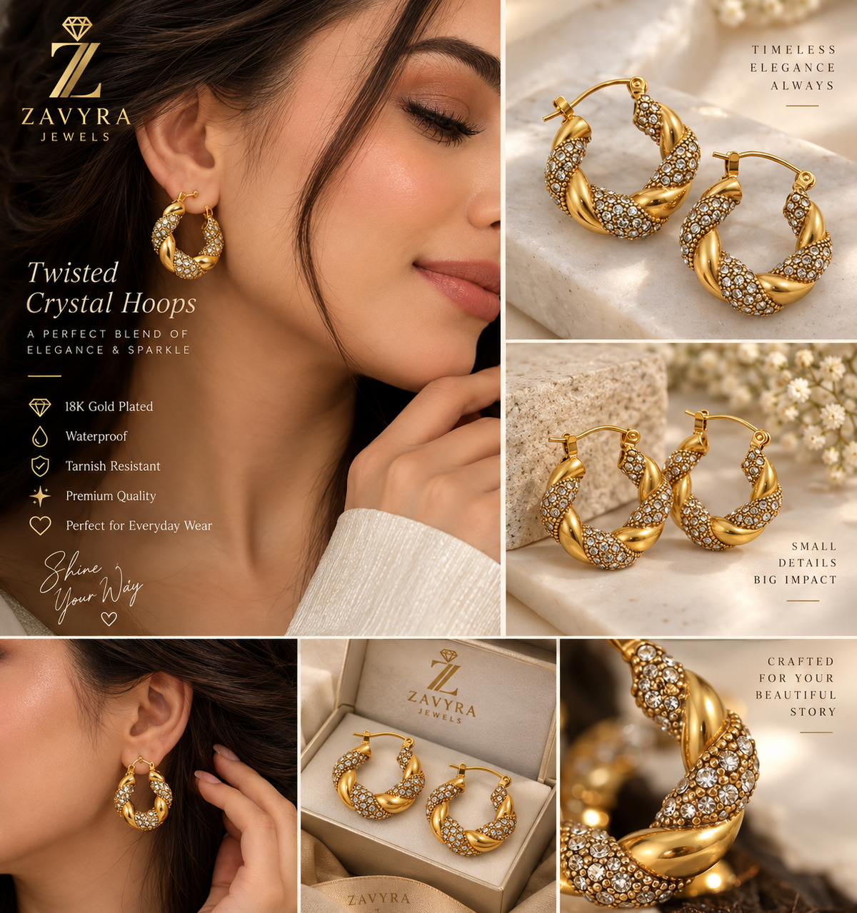 Twisted Crystal Luxe Hoops
