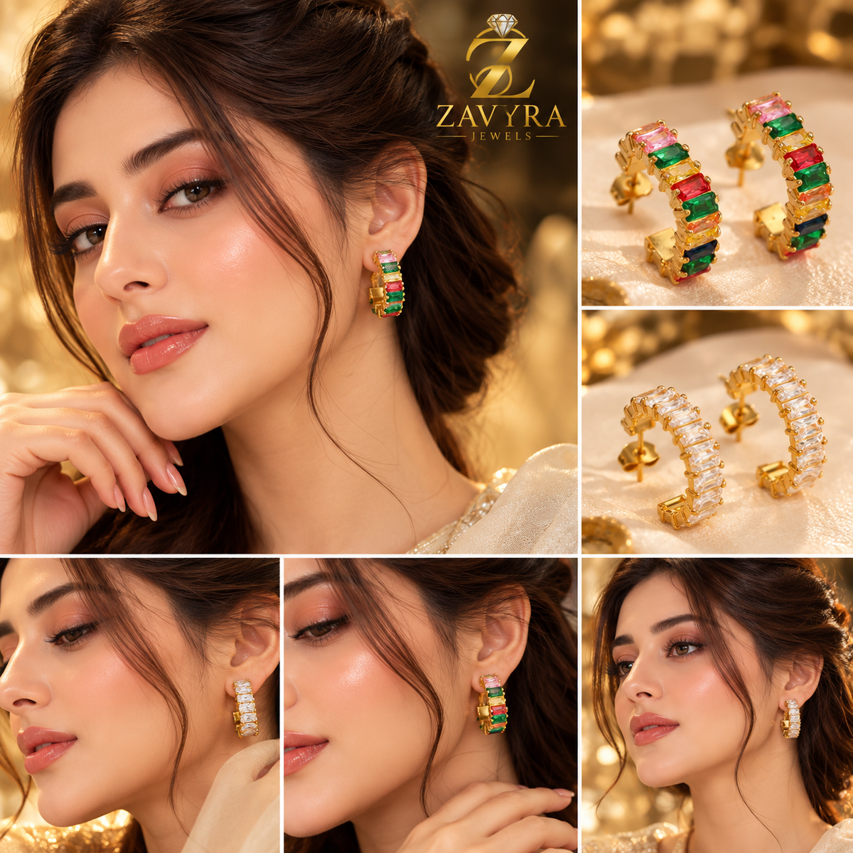 Royal Rainbow Baguette Hoops
