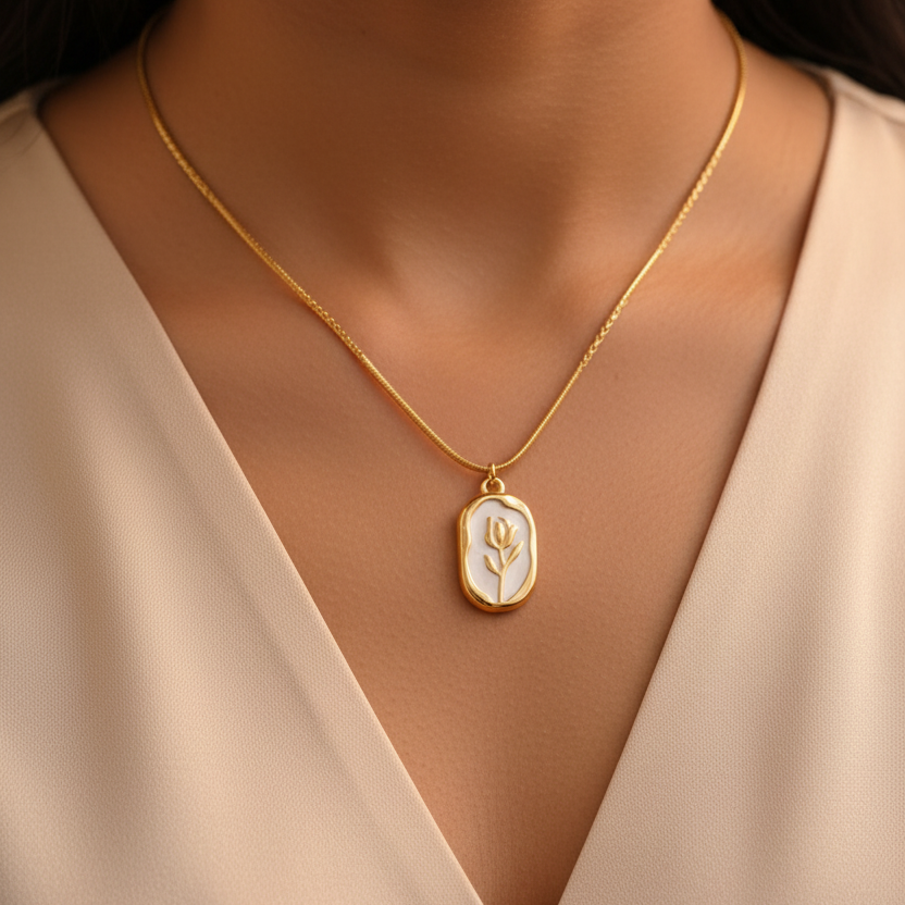 Vintage Rose Enamel Necklace - Zavyra Jewels