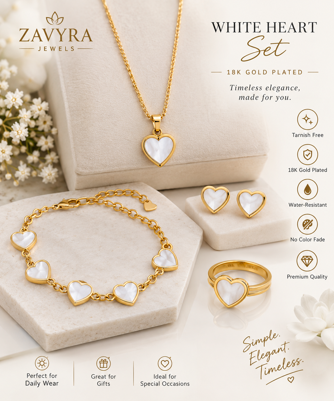 White Heart Jewelry Set - Zavyra Jewels (6)