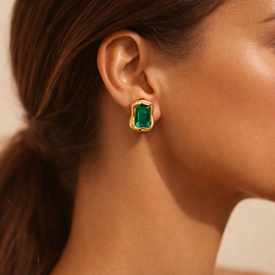 Luxe Emerald, Black & White Stud Earrings