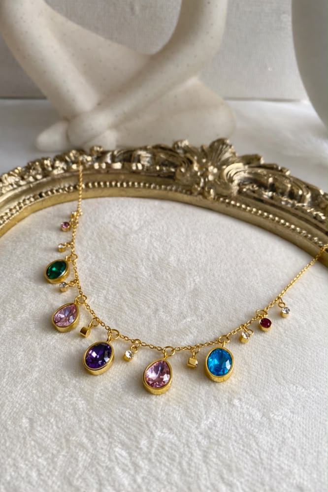 Rainbow Gemstone Charm Necklace