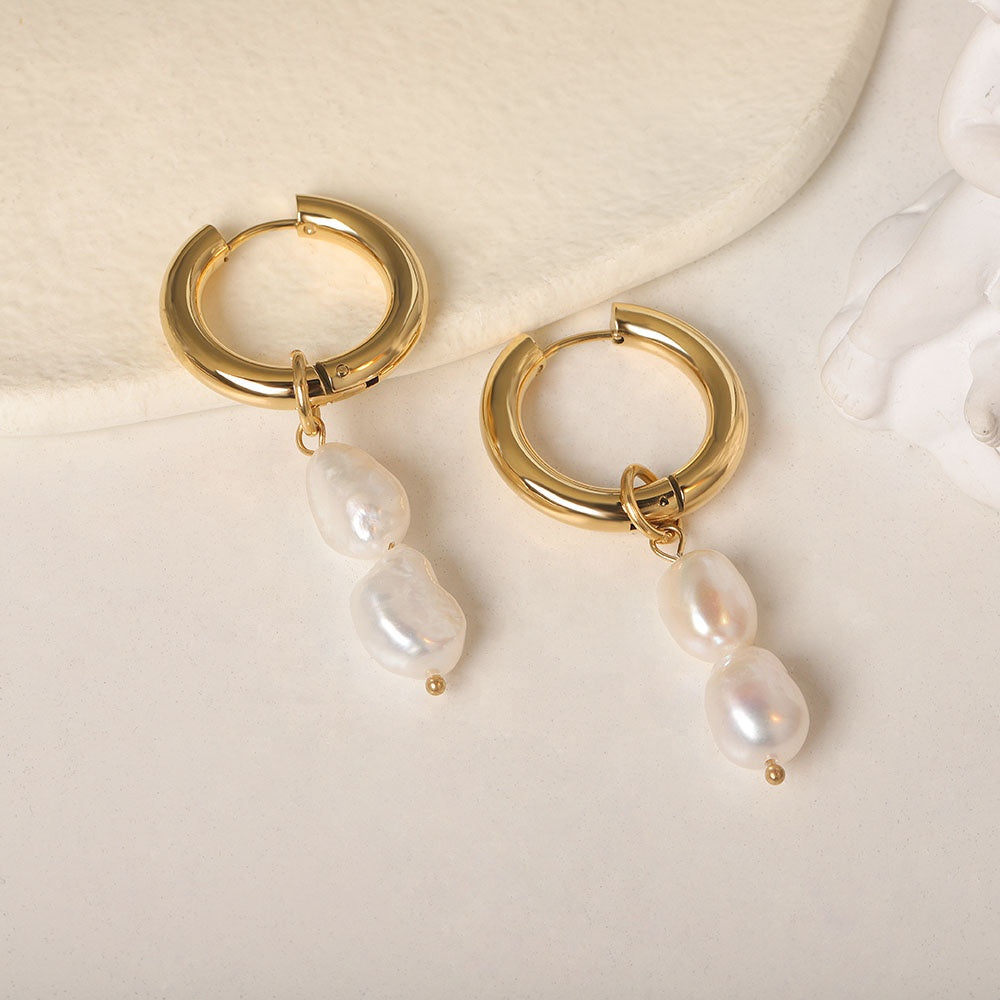 Pearl Drop Hoop Earrings - Zavyra Jewels