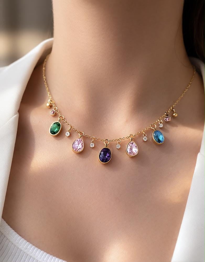 Rainbow Gemstone Charm Necklace