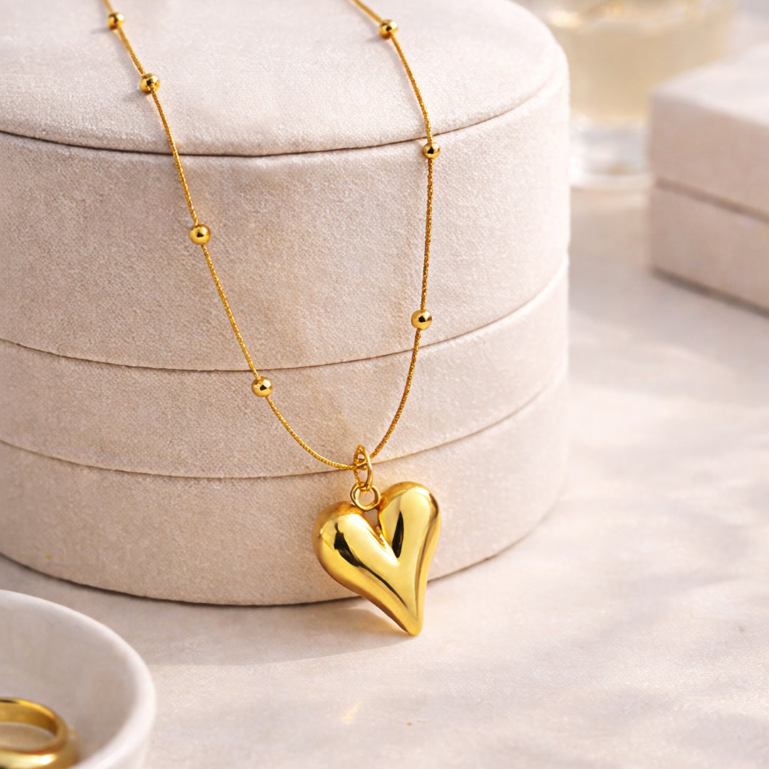 Golden Heart Beaded Necklace - Zavyra Jewels
