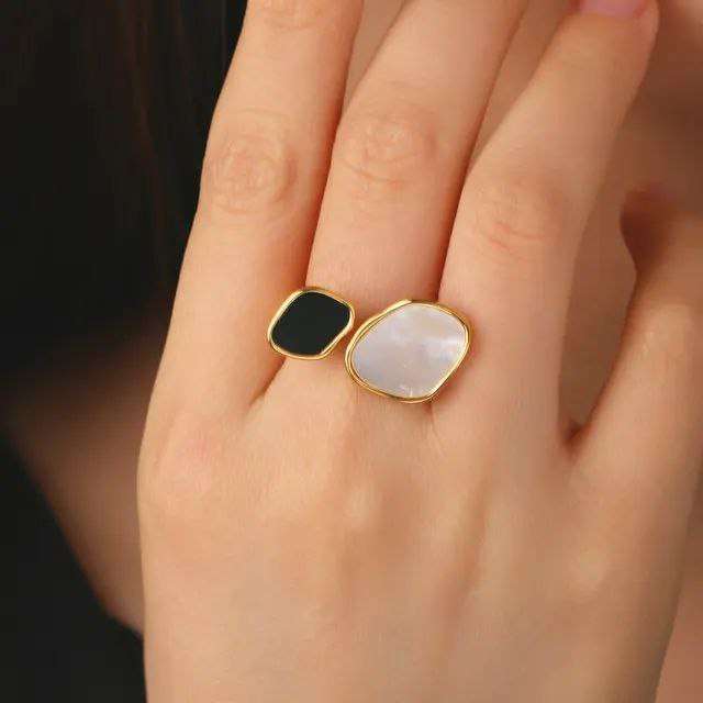Dual-Tone Organic Stone Cuff Ring - Zavyra Jewels