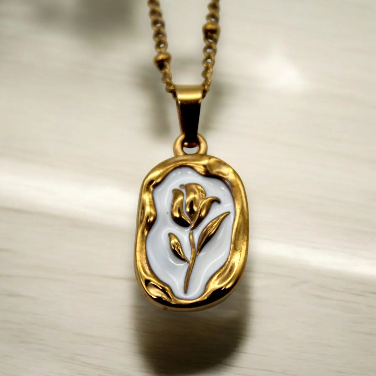 Vintage Rose Enamel Necklace - Zavyra Jewels