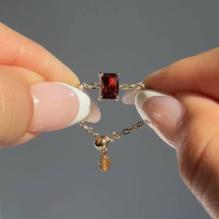 Red Sapphire Chain Ring - Zavyra Jewels