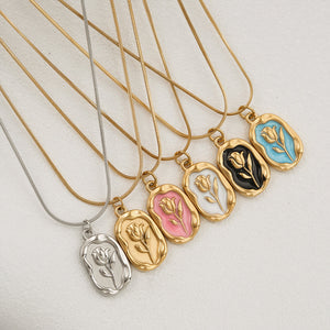Vintage Rose Enamel Necklace - Zavyra Jewels