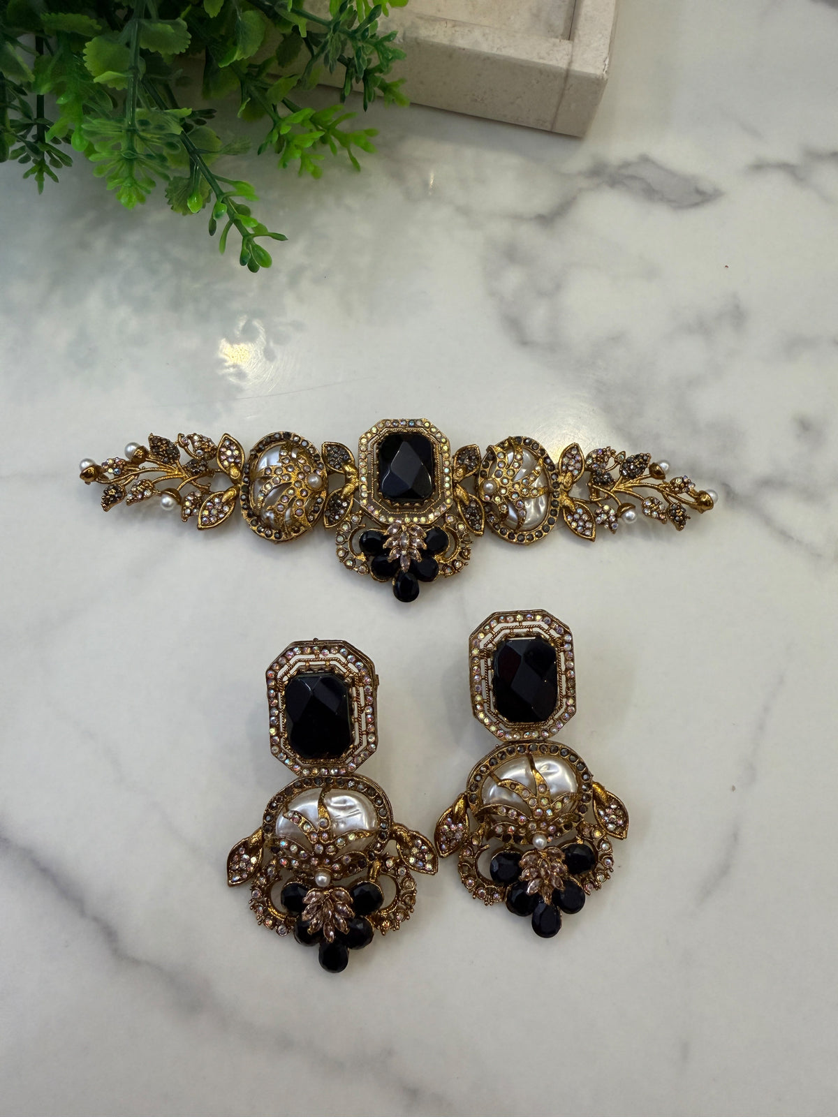 Turkish-Style Noir Pearl Choker Set - Zavyra Jewels