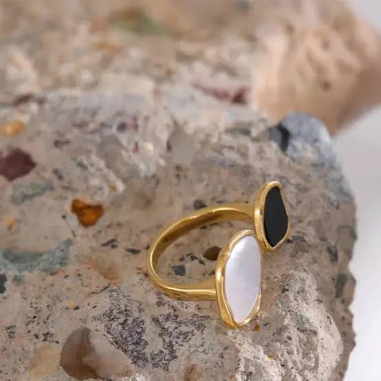 Dual-Tone Organic Stone Cuff Ring - Zavyra Jewels