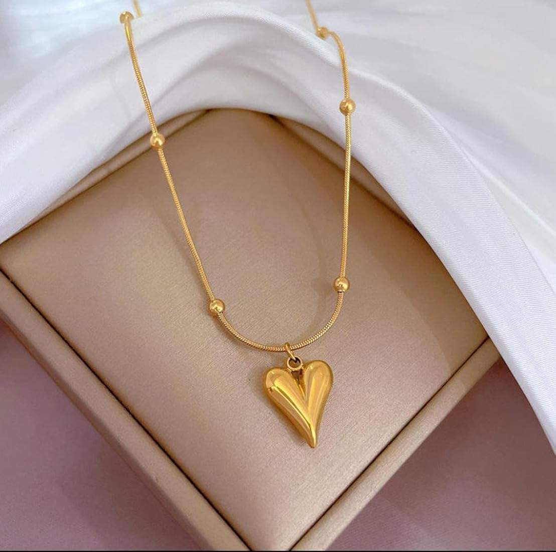 Golden Heart Beaded Necklace - Zavyra Jewels
