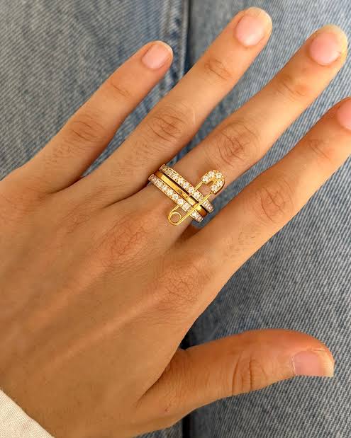 3-Layer Safety Pin Ring - Zavyra Jewels (6)