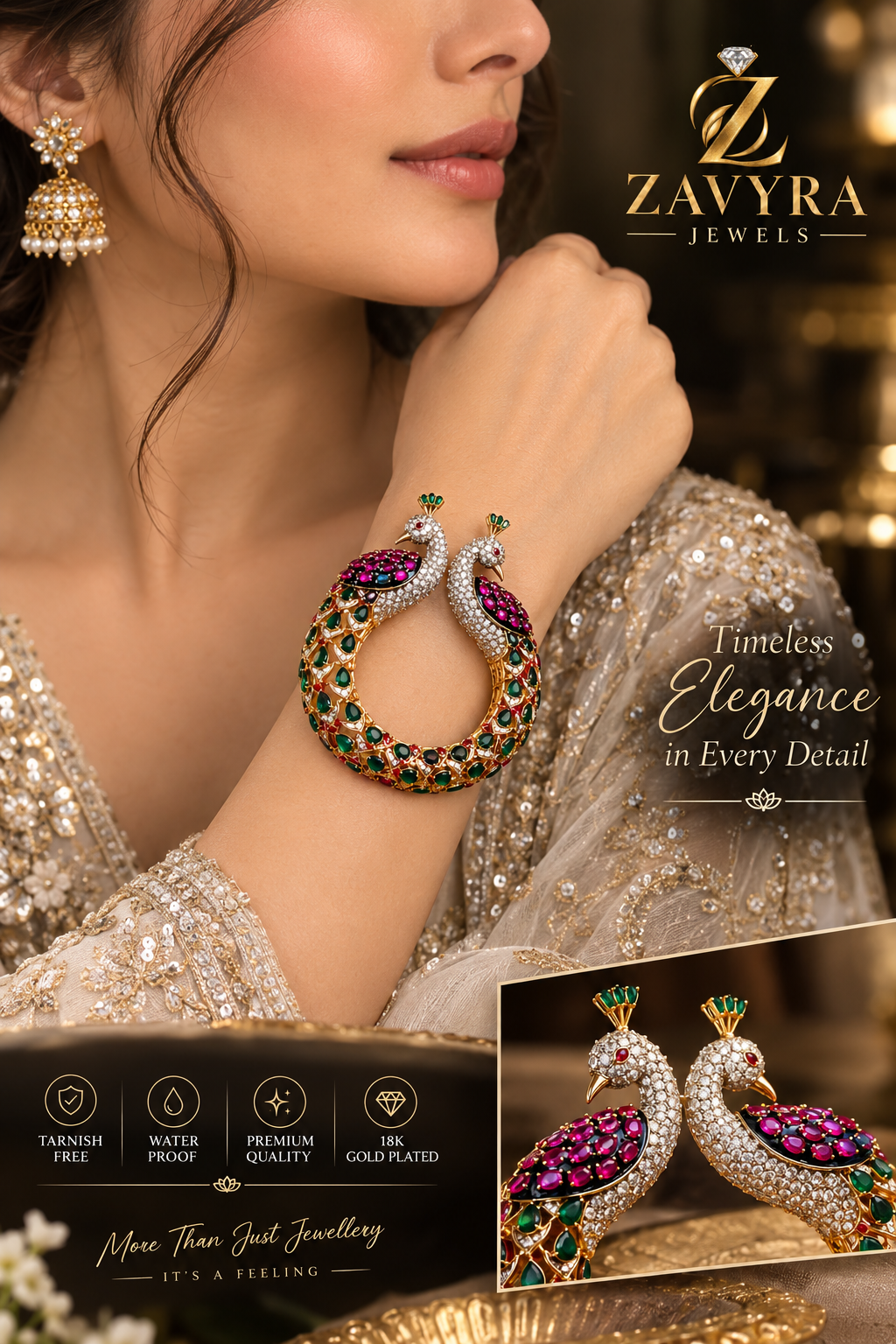 Peacock Bangle - Zavyra Jewels (2)