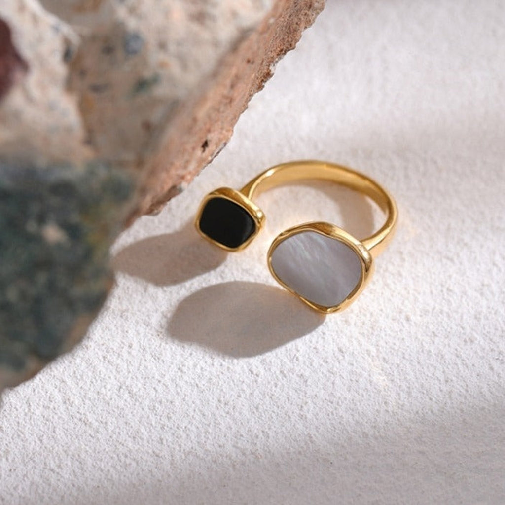 Dual-Tone Organic Stone Cuff Ring - Zavyra Jewels