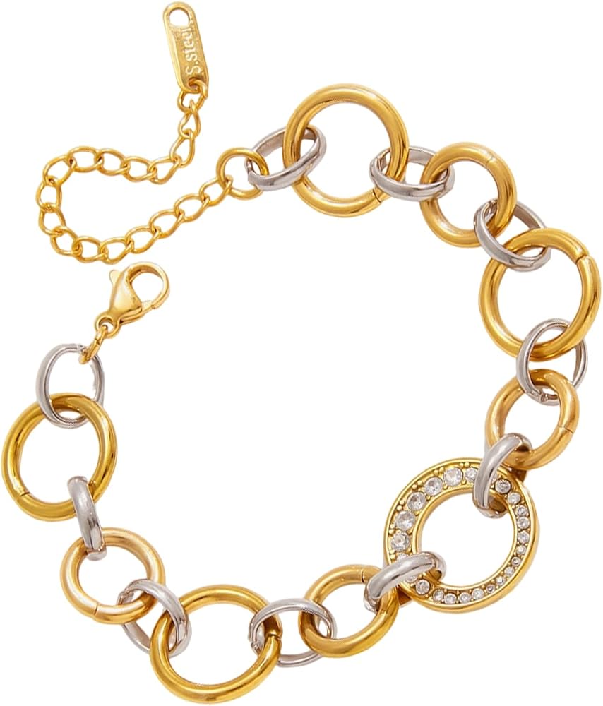 Dual-Tone Crystal Link Bracelet