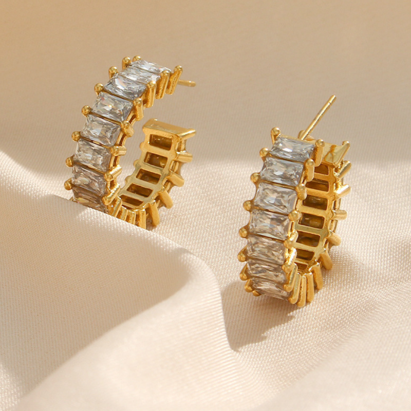 Royal Rainbow Baguette Hoops