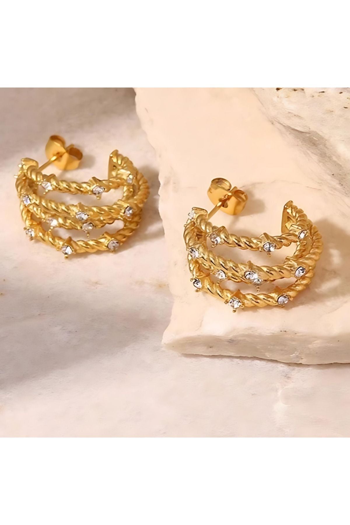 Four-Layered Stone Earrings - Zavyra Jewels