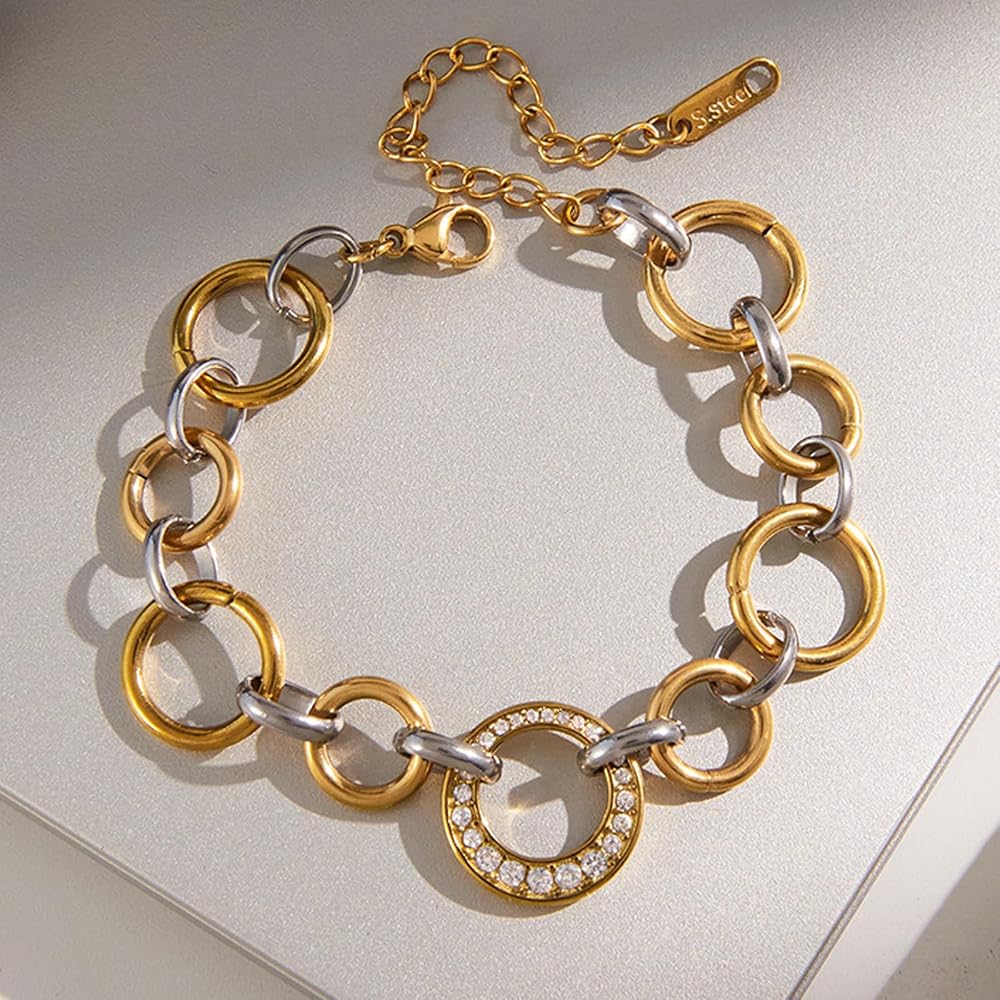 Dual-Tone Crystal Link Bracelet
