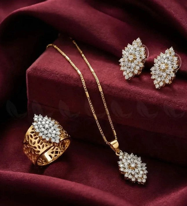 Rosette Cluster Ring Pendant Set - Zavyra Jewels