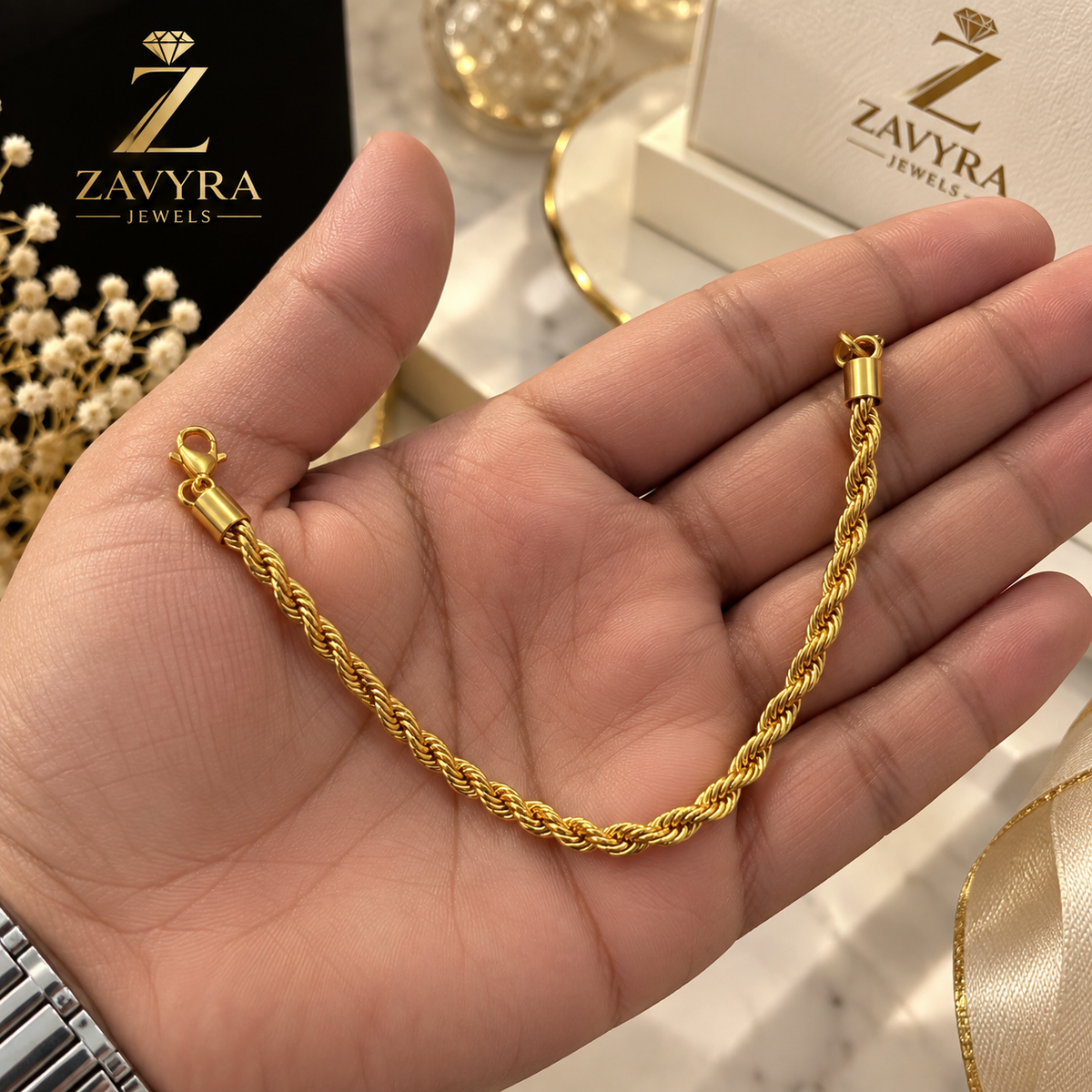 18K Gold-Plated Rope Bracelet - Zavyra Jewels