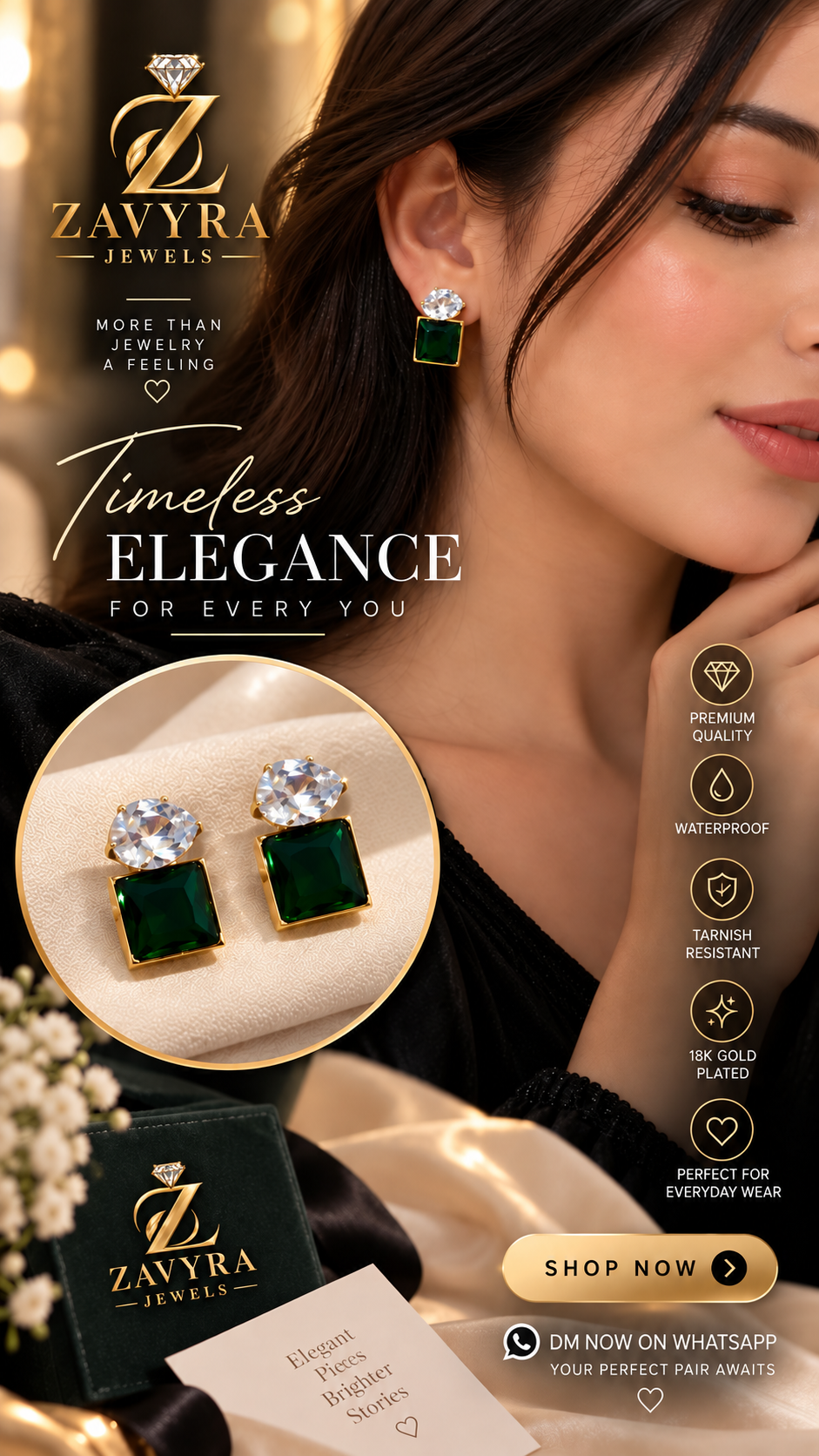 Emerald Luxe Drop Earrings - Zavyra Jewels