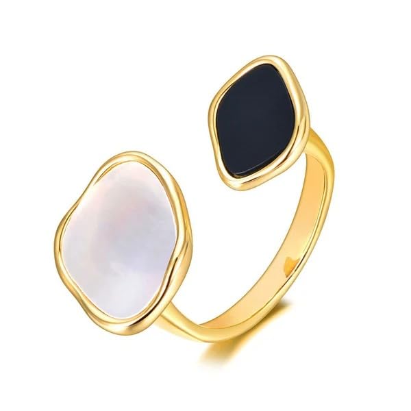 Dual-Tone Organic Stone Cuff Ring - Zavyra Jewels