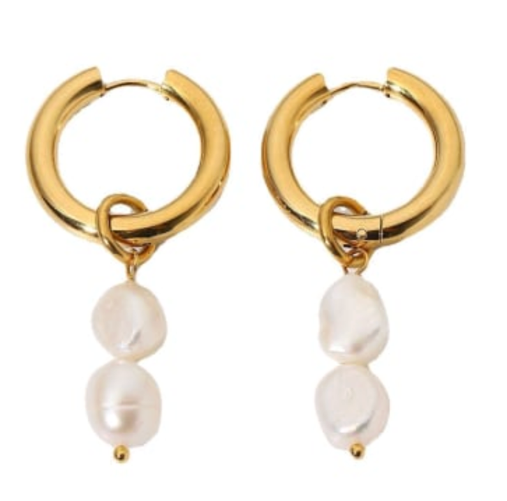 Pearl Drop Hoop Earrings - Zavyra Jewels