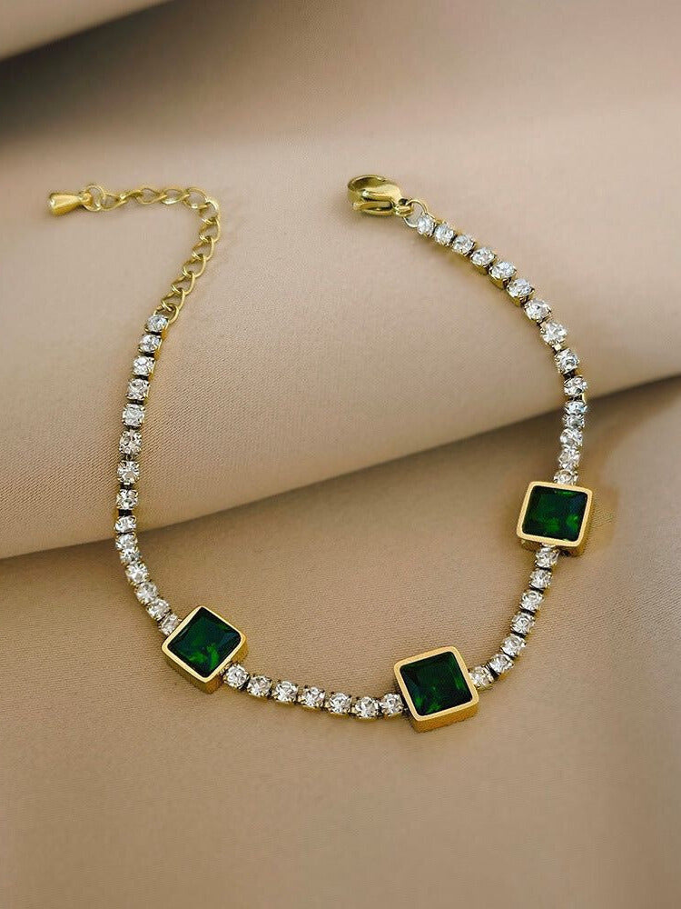 Square Green Crystal Bracelet - Zavyra Jewels