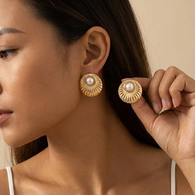 Pearl Shell Stud Earrings - Zavyra Jewels