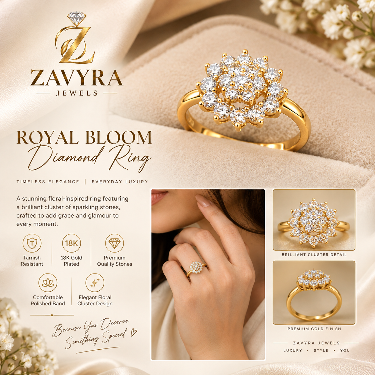 Rosette Cluster Ring Pendant Set - Zavyra Jewels