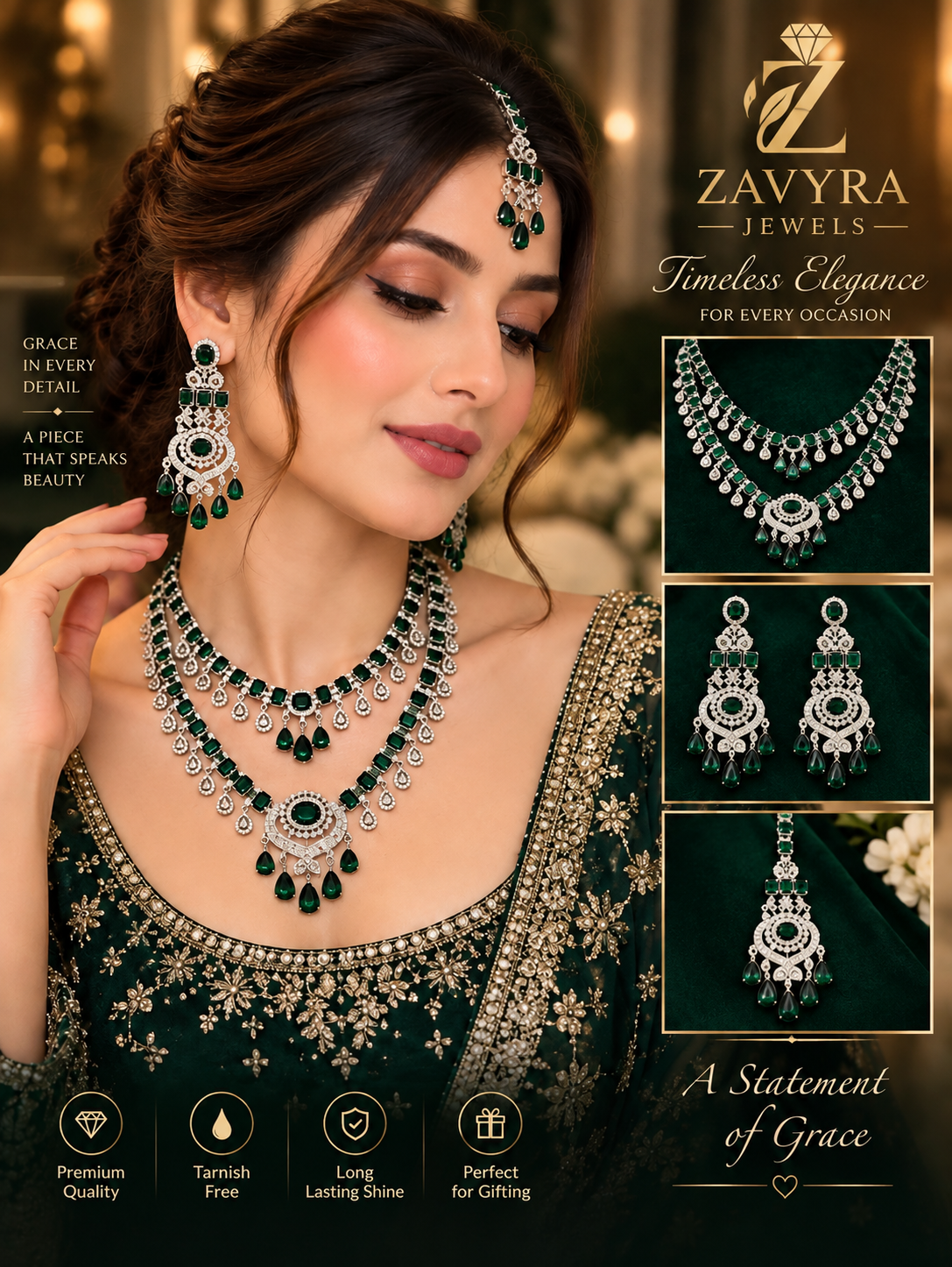 Emerald Royale Bridal Jewelry Set - Zavyra Jewels