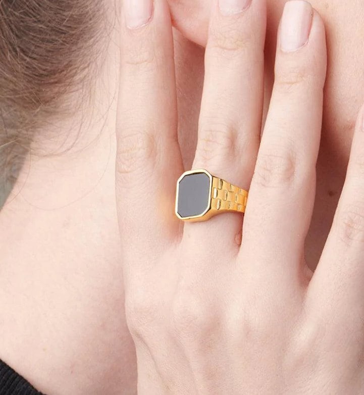 Watch Ring - Black & White Stone - Zavyra Jewels