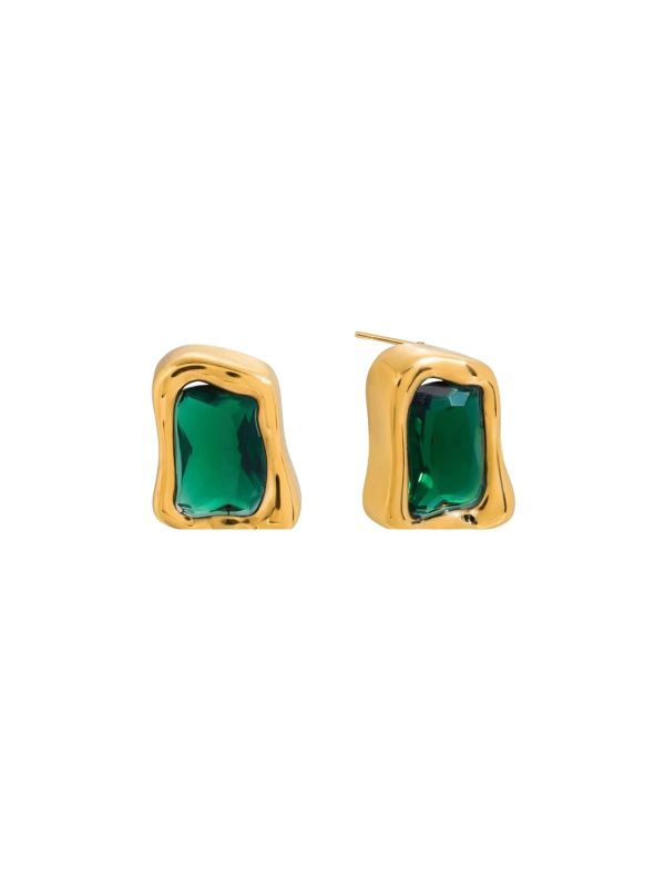 Luxe Emerald, Black & White Stud Earrings
