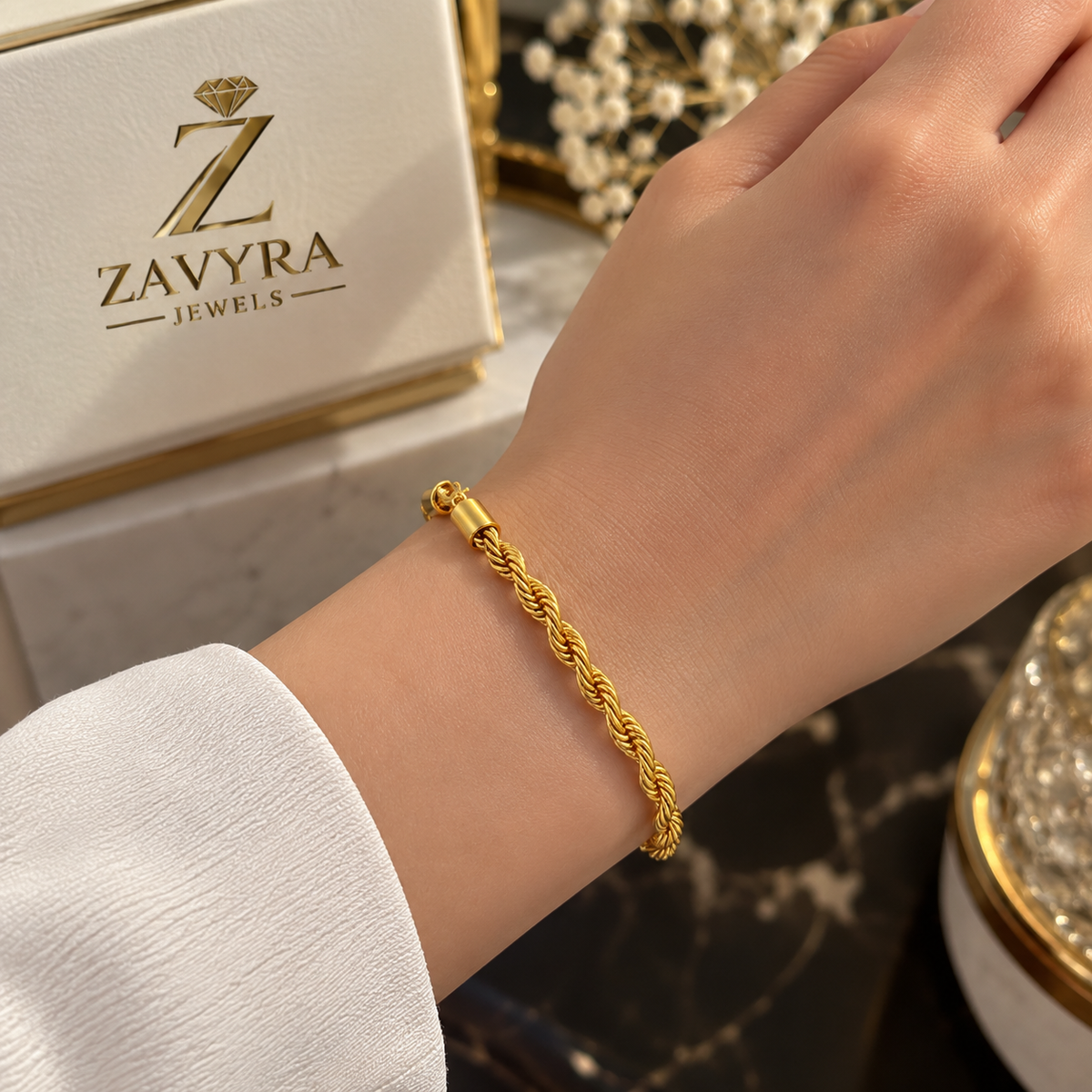 18K Gold-Plated Rope Bracelet - Zavyra Jewels