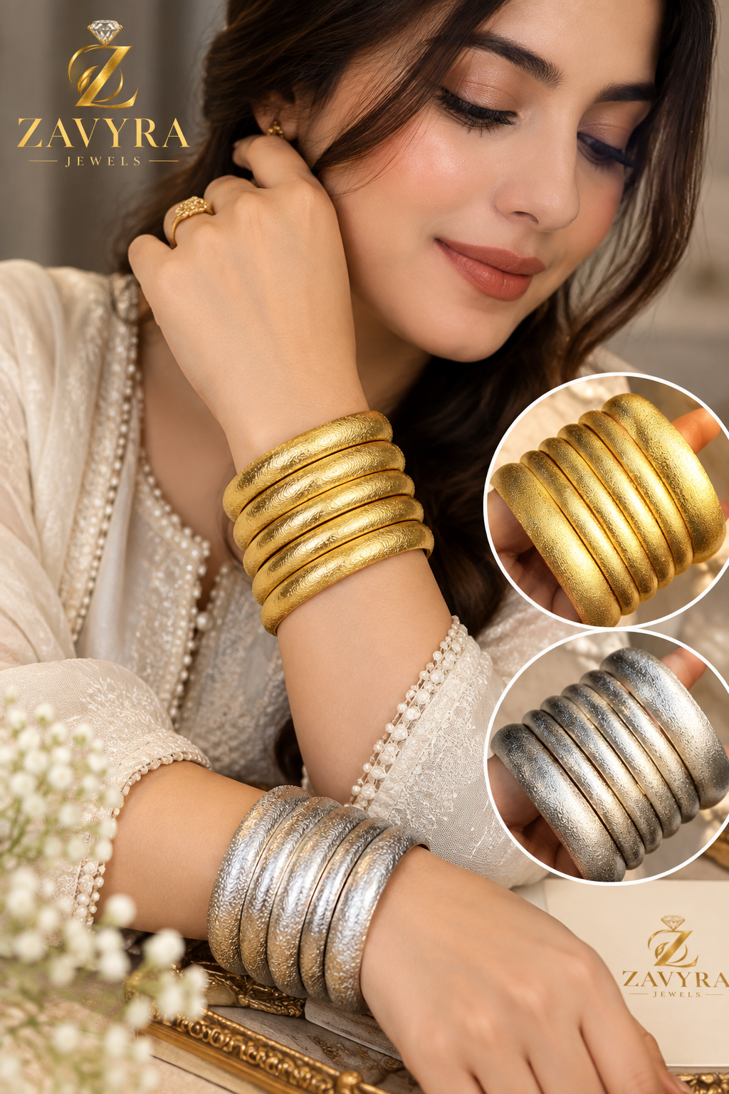 Textured Luxe Bangle Set - Zavyra Jewels