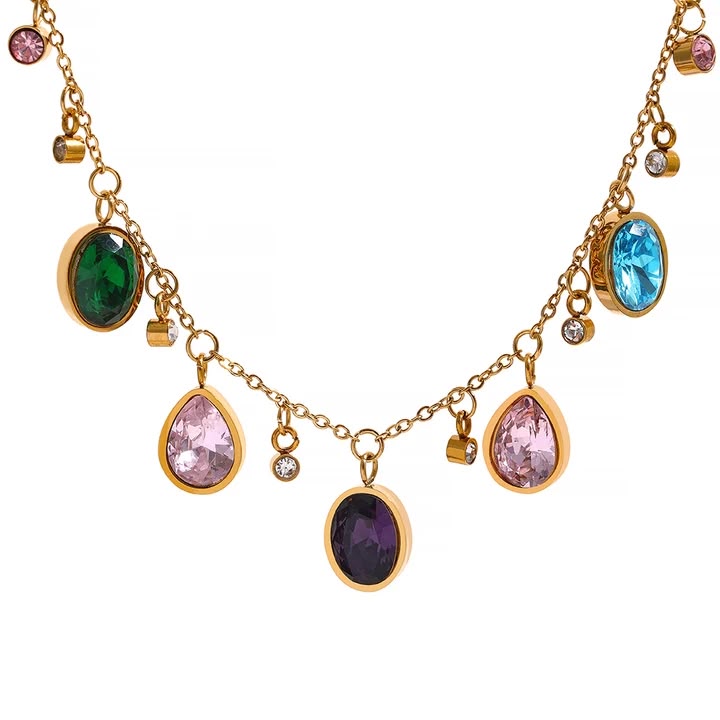 Rainbow Gemstone Charm Necklace