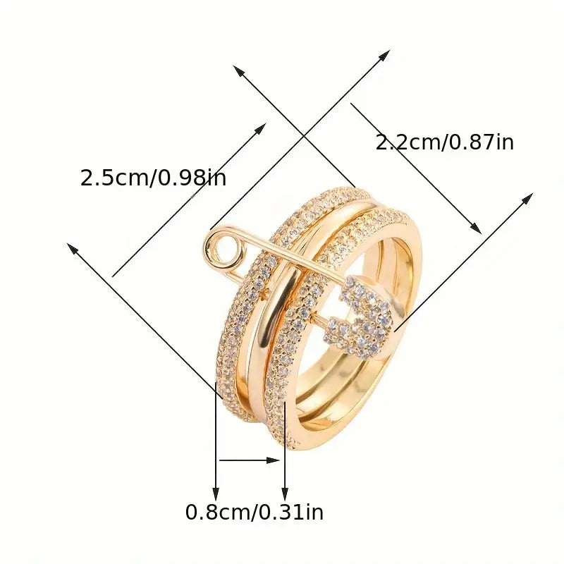 3-Layer Safety Pin Ring - Zavyra Jewels (2)