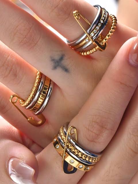 3-Layer Safety Pin Ring - Zavyra Jewels (3)