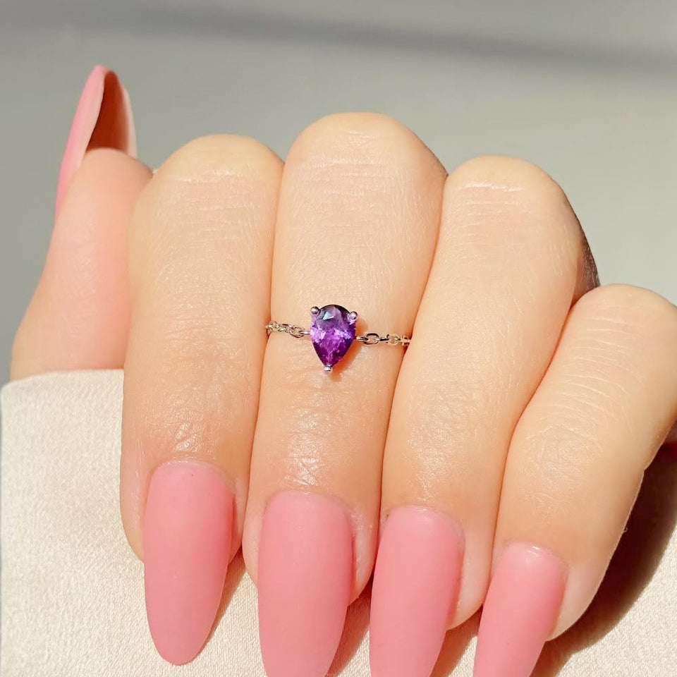 Purple Sapphire Chain Ring - Zavyra Jewels