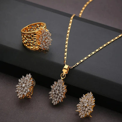 Rosette Cluster Ring Pendant Set - Zavyra Jewels