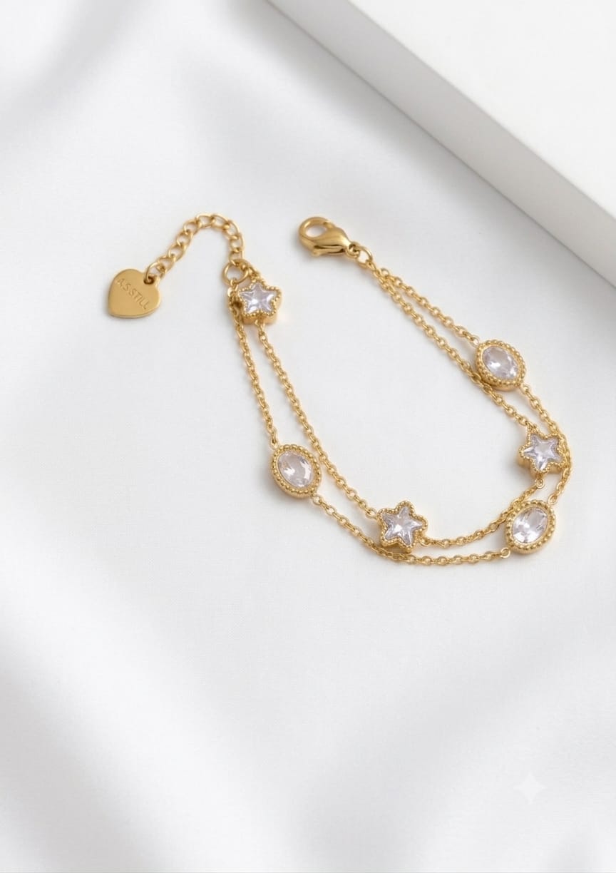 Celestial Star & Crystal Double-Layer Bracelet - Zavyra Jewels